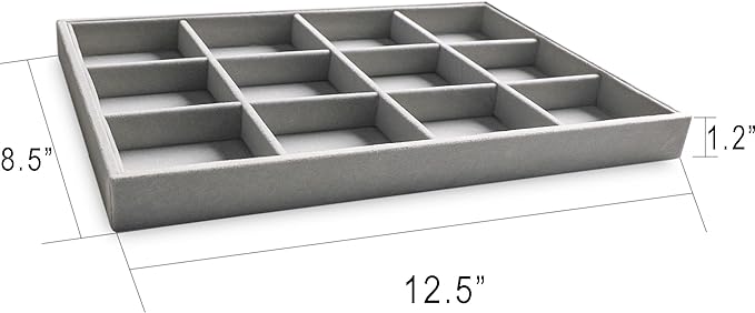 Frebeauty Stackable Velvet Jewelry Organizer Trays for Drawers Inserts Jewelry Storage Tray Display Case Earrings Bracelets Necklace Rings Accessories Trays for Women(Set of 4)(Grey).