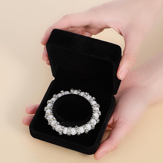 2 Pcs Velvet Bracelet Boxes for Jewelry Gift Black Bangle Boxes Classic Jewelry Box Storage Case 3.5 x 3.5 x 1.6 Inch Bangle Holder Display Case for Women Small Bracelet Necklace Storage Organizer Box