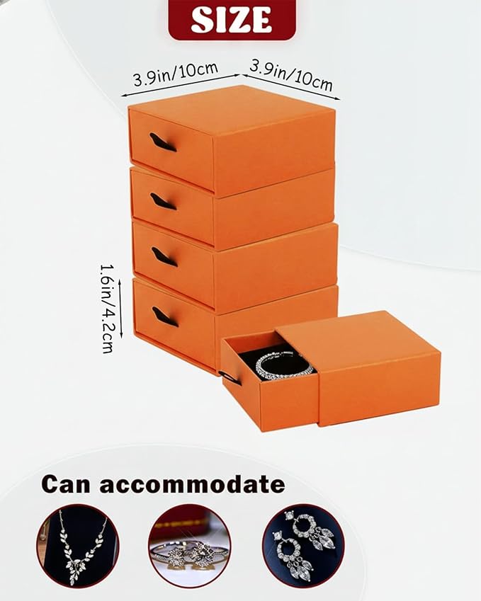 Jewelry Gift Box Velvet-Lined, 12 Pack Compact Drawer Style for Earrings & Rings, Necklace & Bracelet Organizer, Stackable Jewelry Display & Storage Box, Elegant Jewelry Storage (Orange)