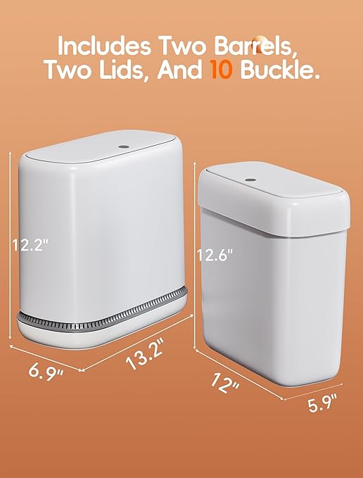 Bathroom Trash Can with Lid, Slim 3.3 Gallon Vacuum adsorption Garbage Bin, Narrow Press Top Waste Basket for Odor Control & Dog Proof for Bathroom Bedroom Office Home