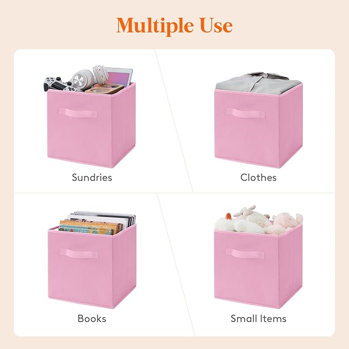 Lifewit Storage Cubes, Foldable Decorative Fabric Storage Baskets for Organizing Home Organizers with Handles for Shelves, Closet, 11 Inch Bins, 18L Pink, 6 Packs