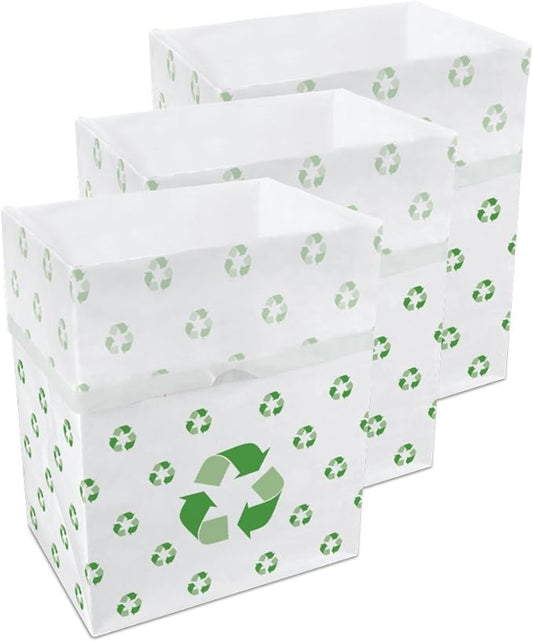 Clean Cubes 13 Gallon Disposable Pop-Up Trash Cans (3-Pack) with Fitted Bags – Foldable Garbage & Recycling Bins for Parties, Events & Kitchen (Recycle, 17" H x 13.5" W x 10" D)