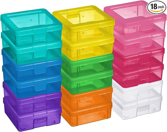 novelinks Plastic Clear Storage Containers for Organizing, Craft Storage Organizers and Stackable Storage Bins with Lids for Pencil Box, Bead, Cookie Cutter, Board Game (18 Pack Small -Color)