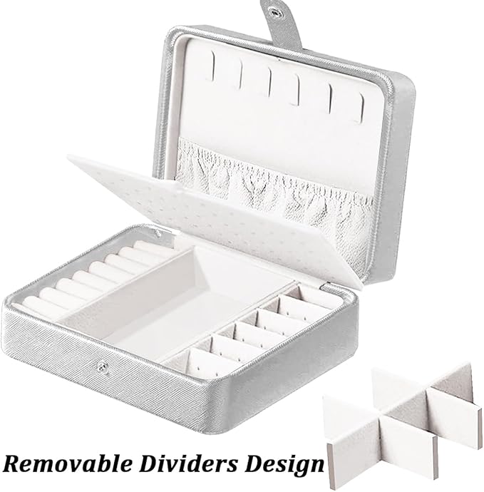 QBestry All-in-One Travel Jewelry Organizer for Women Silver | Small Jewelry Box with 68 Earring Holes | Compact Portable Jewelry Case for Earrings, Rings, Necklaces | Perfect Gifts for Mom Wife Girls