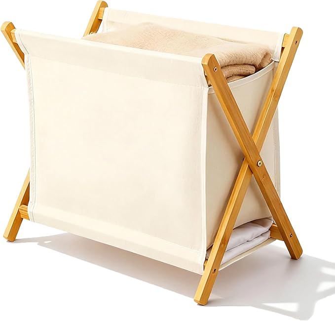 DUMDUM Simple, Eco-Friendly Foldable Laundry Hamper with X-Frame, Multi-Size for Dorm, Bedroom, RV (Beige, Medium)