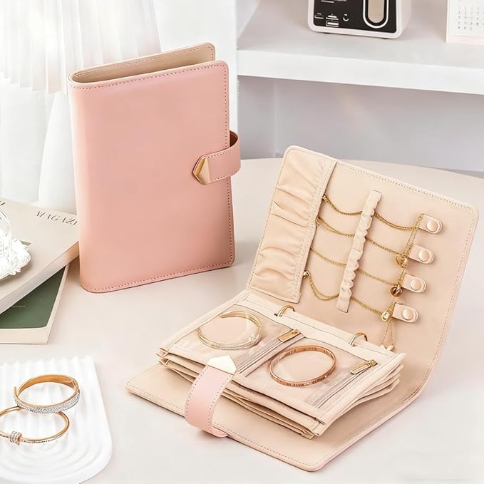 Travel Jewelry Organizer - Waterproof Leather Portable Jewelry Case for Women with Transparent PVC & Suede Lining, Compact Jewelry Storage for Earrings Necklaces Rings