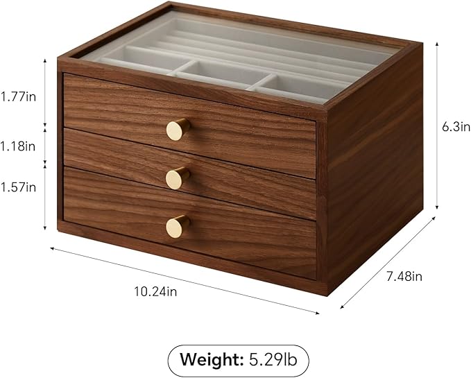 Black Walnut Jewelry Organizers and Storage,3 Layer Wooden Jewelry Boxes for Women,for Necklaces Ring Earring (3 Layer)