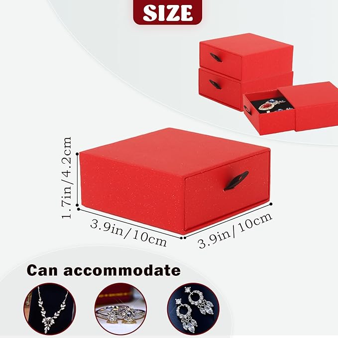 Nsmykhg Jewelry Gift Box Velvet-Lined,12 Pack Compact Drawer Style for Earrings & Rings, Necklace & Bracelet Organizer, 3.93x3.93x1.65 Inches, Stackable Elegant Jewelry Display & Storage Box (Red)