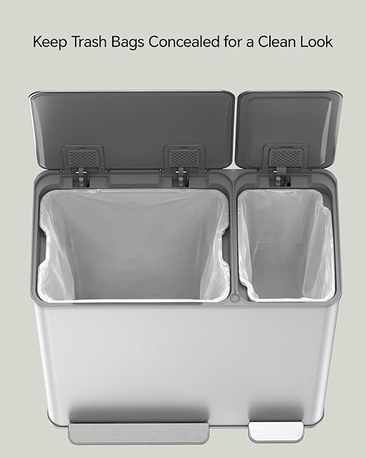 Lovewind Dual Trash and Recycling Bins for Kitchen, 13+6 Gallon Stainless Steel Garbage and Recycle Bin Combo for Large Families, Dual Trash Can with Soft Close Lid & Magnetic Stickers, White