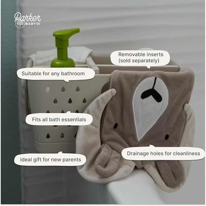 Parker Baby Bath Caddy | BPA Free & Food Grade Shower Caddy Organizer for Toys & Supplies | Quick-Dry, Sturdy & Perfect Size Shower Basket w/Handle in Neutral Colors