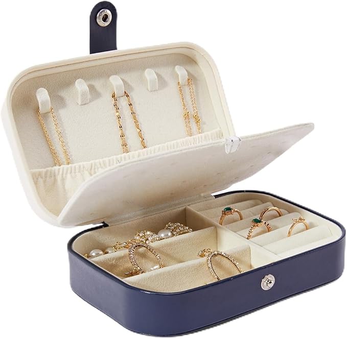 Smileshe Jewelry Box, PU Leather Small Portable Travel Case, 2 Layers Organizer Display Storage Holder Boxes for Rings Earrings Necklaces Bracelets