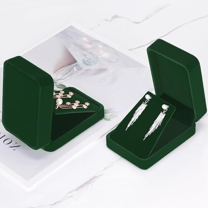 LETURE 2 Pieces Velvet Jewelry Gift Boxes for Necklace Pendant Earring Bracelet, Small Jewelry Storage Display Case for Christmas Wedding Engagement Birthday Anniversary (Green)