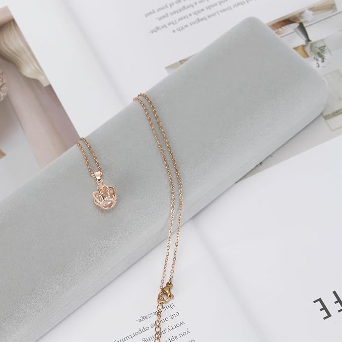 KUKUVR 2 Pieces Metal Velvet Necklace Bracelet Gift Box, Soft Lining Bracelet Pendant Long Chain Organizer Holder Display Case for Wedding Engagement Birthday Anniversary (Grey)