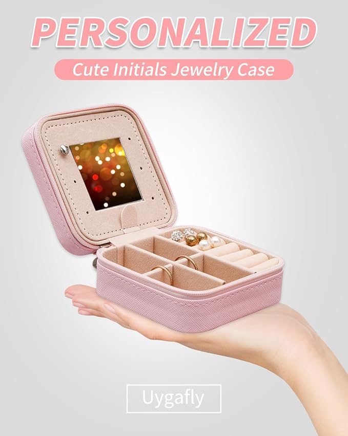 Uygafly Jewelry Case - Fashion Jewelry Box | Customized Mother's Day Gift, Birthday Gift for Mom | Pink,C