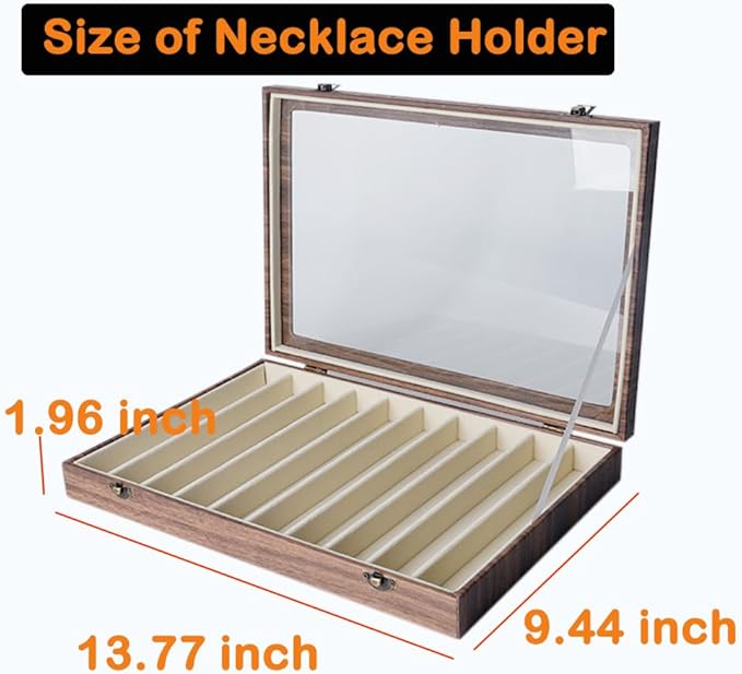 Glass Lid Necklace Organizer Box Transparent Necklace Holder Organizer Velvet Necklace Display Box Clear Lid Jewelry Storage Stackable Necklace Display Case for Women Girls (Style C)