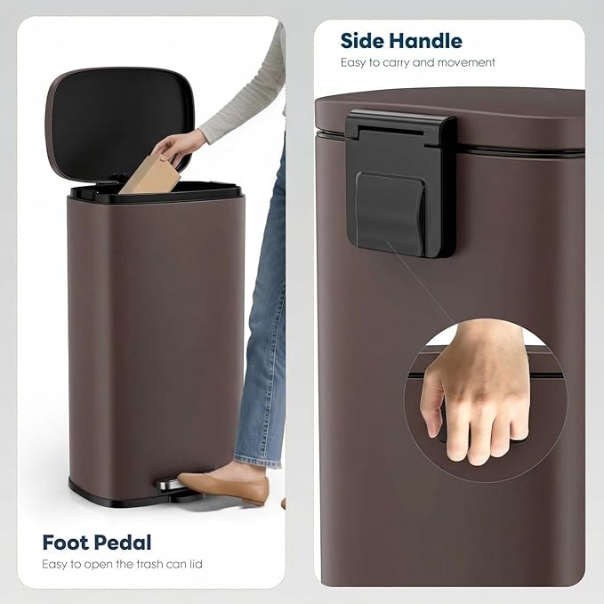 8 Gal Kitchen Trash Can, 30L Recycling or Garbage Bin, Brushed Stainless Steel Waste Basket, Soft&Quiet Close Dustbin, with Step-On Pedal, Removable Inner Bucket, for Home, Office, Living Room