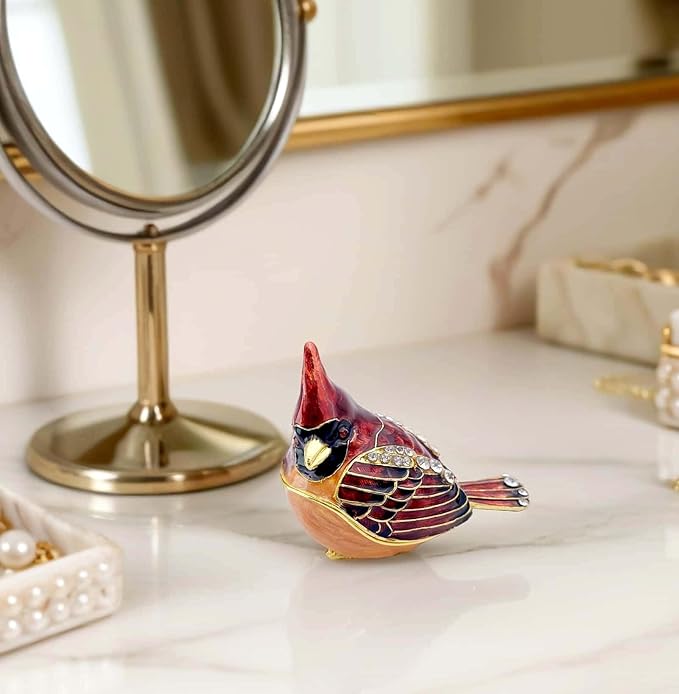 Elegant Cardinal Bird Jewelry Trinket Boxes Hinged .Keepsake Ring Box Necklace Earrings Organizer.Cardinals Gifts for Women Bird Figurines Home Decor.
