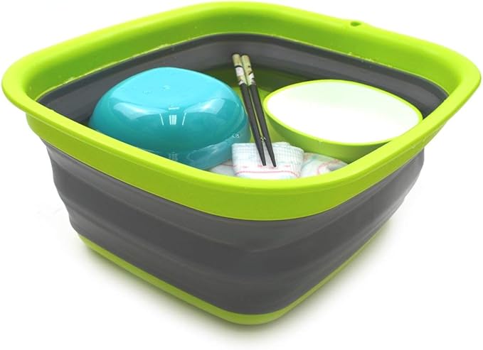 SAMMART 7.7L (2 Gallon) Collapsible Tub - Foldable Dishpan, Kitchen Sink for Camping - Portable Washing Basin - Space Saving Indoor Outdoor Plastic Washtub (Dark Grey, S)