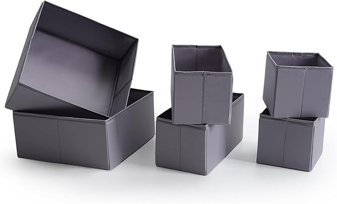 TYEERS Drawer Organizers, Durable Fabric, Washable, with Base Support Boards, Small Storage Boxes for Bathroom, Closet, Dresser, Set of 12, Dark Grey