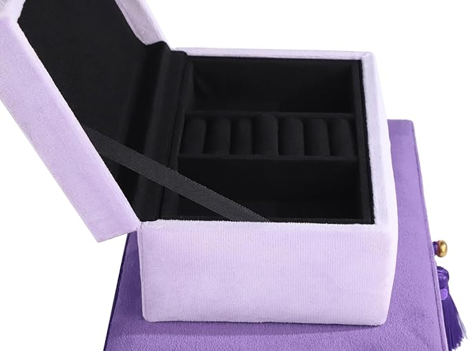 HofferRuffer Velvet Jewelry Boxes Decorative Boxes, Storage Accessory Organizer Boxes with Elegant Handle Decor, Classic Velvet Set of 2 Pieces (Purple)