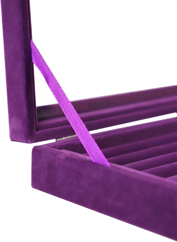 Jewelry Box Rings Organizer Tray 7 Slots Velvet Jewelry Earring Storage Box With Transparent Lid Jewelry Display Case for Girls Women (Purple)