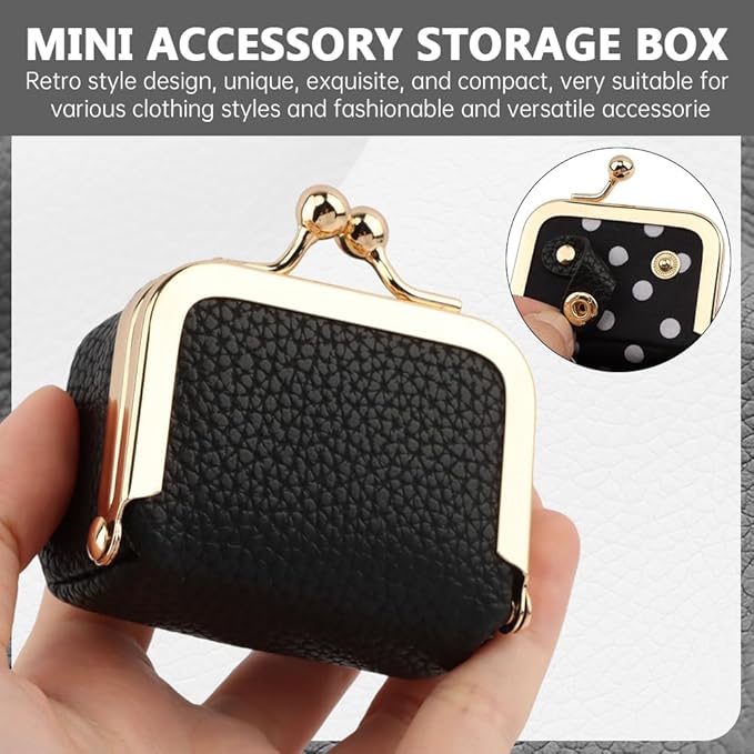 PU Leather Mini Jewelry Box, Vintage Portable Mini Jewelry Organizer with Kiss Lock, Compact Travel Case for Rings, Earrings, Necklaces - Ideal Gift for Women