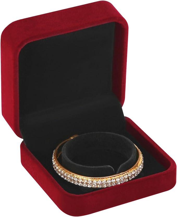 LETURE 4 Pieces Classic Velvet Bracelet Bangle Pendant Necklace Gift Box, Travel Jewelry Box Display Storage Case for Gift, Wedding, Engagement, Proposal, Birthday (4PCS Bracelet-RED)
