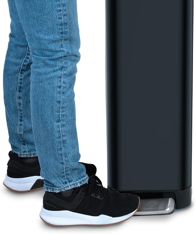 Glad Slim Trash Can with Clorox Odor Protection - Narrow Kitchen Garbage Bin with Soft Close Lid, Step On Foot Pedal and Waste Bag Roll Holder, Black, 12 Gallon/45 Liter