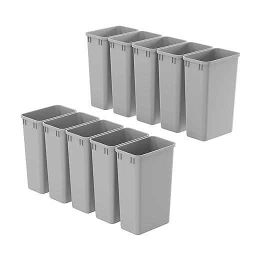 Dowell 10 Pack 50Qt Wastebasket Trash Container, 13Gal, Plastic, Stackable, for Kitchen/Bathroom/Office, Fits Under Sink/Desk - Grey (10, 50 QT)