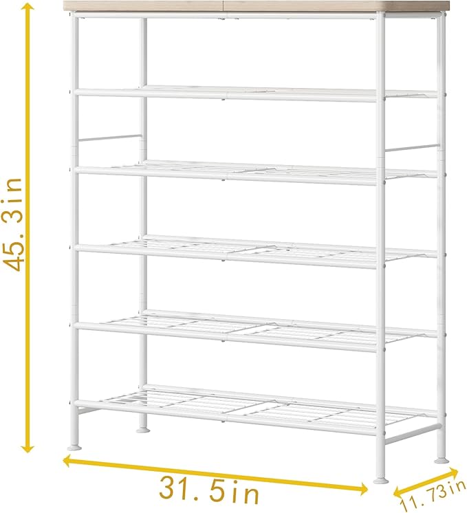 SUOERNUO Shoe Rack Organizer 6 Tier for Closet Entryway Free Standing Metal Storage Shoe Shelf with MDF Top Board，White+Oak
