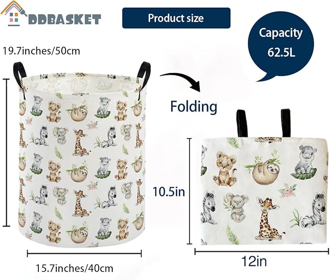 Kids Laundry Basket Animal Hamper for Nursery Animals Hamper Kids Storage Bin Room Decor for Home(Jungle animal)
