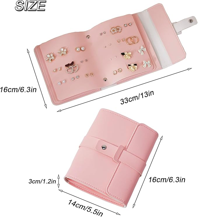 LAKE OF FIRE Earring Holder Organizer with Foldable Book Design Jewelry Book Organizer, Portable Pu Leather Travel Earring Case(Pink)