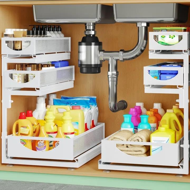 Under Sink Organizer, 2-Pack 3-Tier Pull Out Cabinet Organizers and Storage by Atrippy