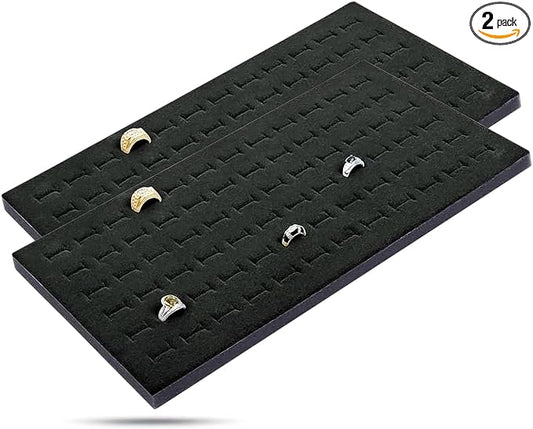 TheDisplayGuys For Your Modern Living 2-Pack 72-Ring Holders Velvet Foam Padding Jewelry Inserts - Tray/Case Liners - Retail Display, Storage (Black) by The Display Guys