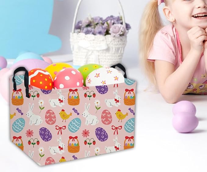 Rectangular Easter Basket Kids Basket Rectangular Cute Storage Bin Organizer Box Room Decor for Home Decor.(Bowknot eggs)