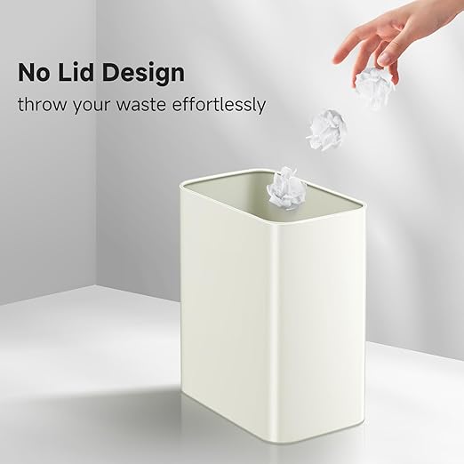TIPGO Small Metal Trash Can, 2.1 Gallon Slim Trash Can for Bathroom, Wastebasket Garbage Bin for Bedroom, Office, Kitchen, Under Sink (Cream)