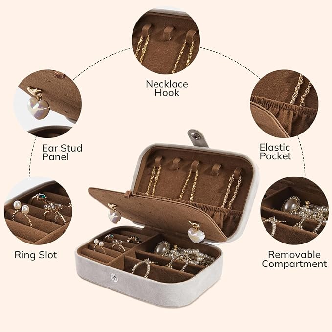 Smileshe Travel Jewelry Box, PU Leather Small Gift Portable Case, 2 Layers Organizer Display Storage Boxes for Rings, Earrings, Necklaces, Bracelets
