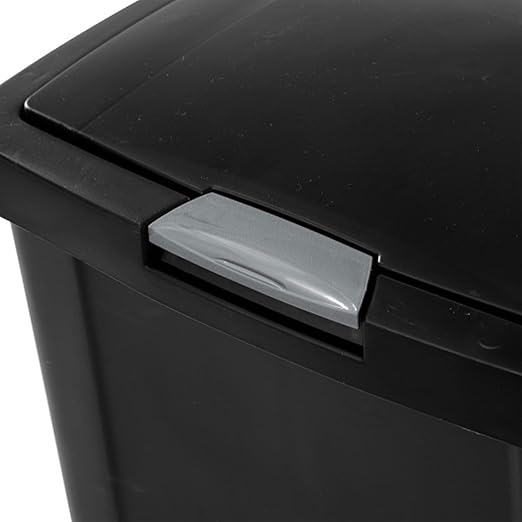 Sterilite 13 Gallon TouchTop Narrow Plastic Wastebasket with Secure Titanium Latch for Kitchen, Bathroom, and Office Use, Black (16 Pack)