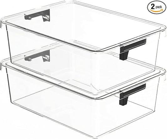 Bra Drawer Organizer for Women - 2 PCS Clear Plastic Storage Box with Lid and Dividers for Socks, Underwear, Bras, Ties, and Closet Organization