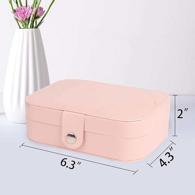 Travel Jewelry Case for Women Girls,PU Leather Small Travel Box Organizer, 6.3x4.3,Pink,1Pack