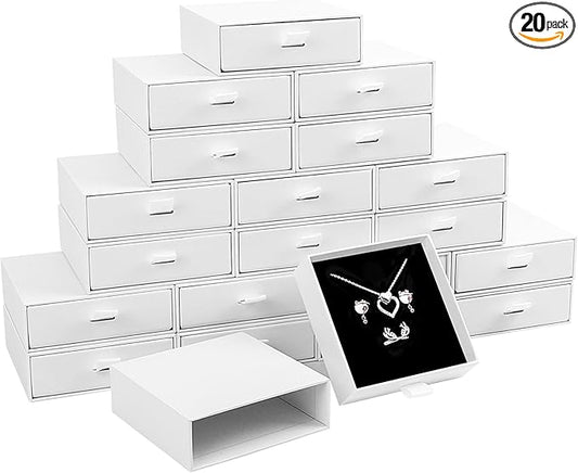 Cardboard Jewelry Boxes, 20 Pack 3.5×3.5x1Inch Jewelry Gift Boxes, Bulk Cotton Filled Small Jewelry Boxes with Lids for Necklace Ring Earring Display Box-White