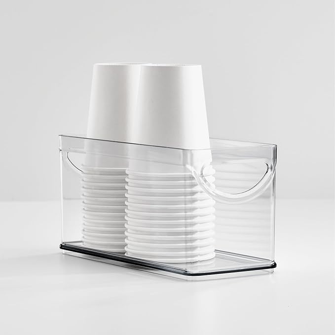 iDesign Narrow Pantry Bin with Handles for Kitchen Cabinets or Fridge, Set of 2, Clear, Made in USA