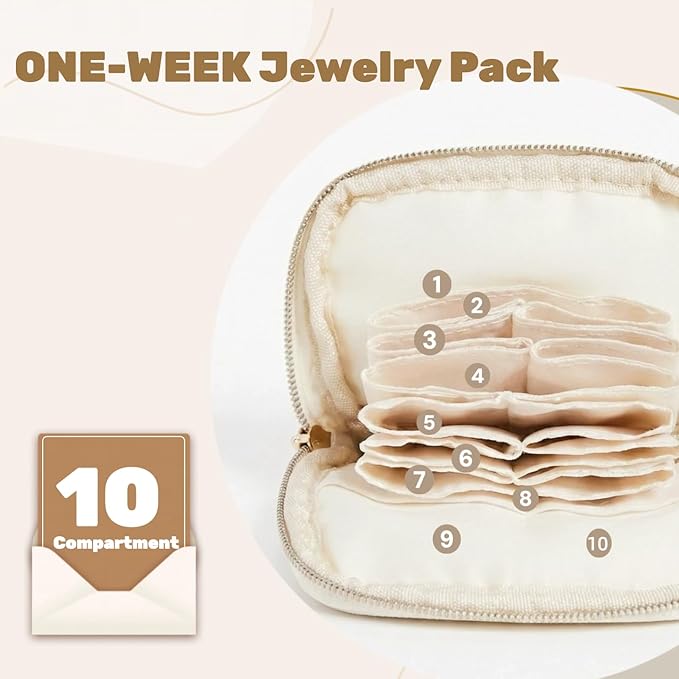 Mini Travel Jewelry Case, Small Jewelry Organizer, Jewelry Travel Case for Women, Portable Travel Jewelry Organizer Bag, Travel Jewelry Box – 5.3 × 5.1 inches (Ivory)
