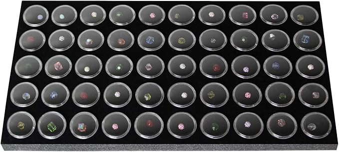 Ikee Design Jewelry Storage Tray Insert, 50 Gemstone Display Jars, Black Foam Liner, Home Organization, 14 1/4 x 7 3/4 x 3/4 in