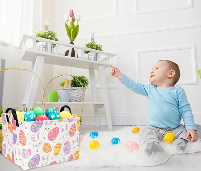 Rectangular 3Pack Easter Baskets Gift Bins Empty Pink Bunny Kids Storage Basket Baby Boy Baskets Kids Toy Storage Bin Organizer Box.(3Pack Easter Basket)