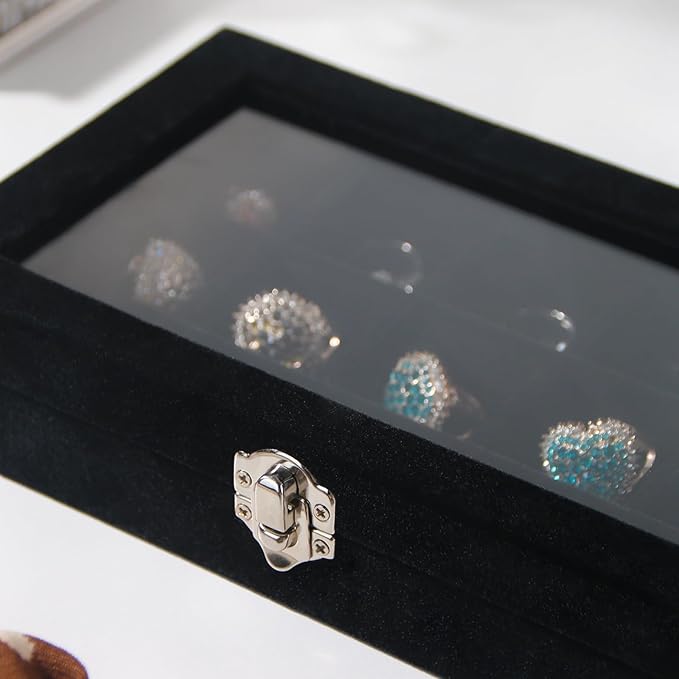 Travel Jewelry Box,Small Jewelry Case,Rings Earrings Cufflinks Organizer for Girls (Black, 15 Grids)