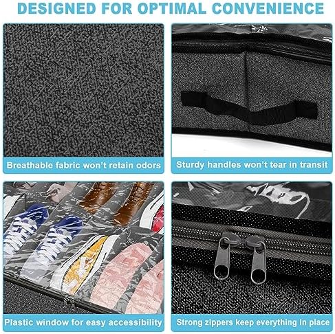 Under Bed Shoe Storage Organizer for Closet, 24 Pairs Sturdy Underbed Shoe Storage Boxes Bins Container Foldable Shoes Storage with Reinforced Handles & Clear Window for College Dorms Grey, Set of 2 - Image 3