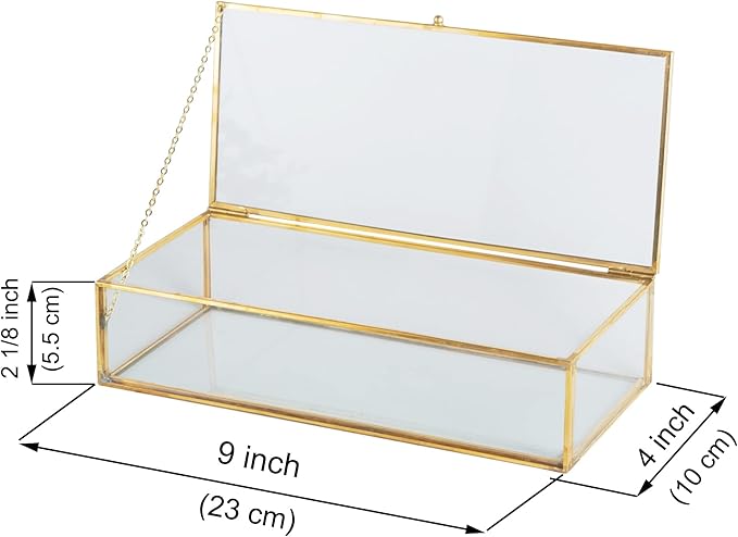 Vintage Glass Keepsake Box, Rectangle Jewelry Display Organizer Box Vanity Lidded Box Home Decor Accent Decorative Box for Storage Trinket Rings Bracelet
