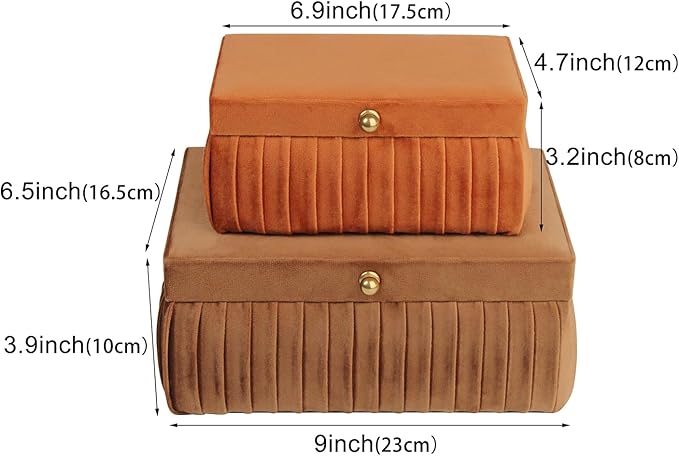 HofferRuffer Velvet Decorative Boxes, Jewelry Boxes Storage Accessory Organizer Boxes with Elegant Handle Decor, Classic Velvet Set of 2 Pieces (Brown)
