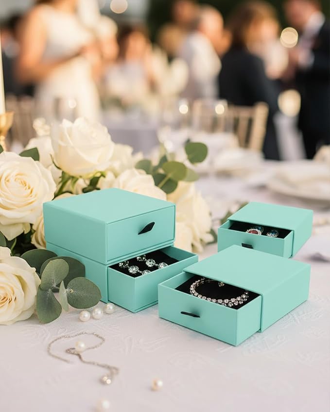 Jewelry Gift Box Velvet-Lined, 12 Pack Compact Drawer Style for Earrings & Rings, Necklace & Bracelet Organizer, Stackable Jewelry Display & Storage Box, Elegant Jewelry Storage (Blue)